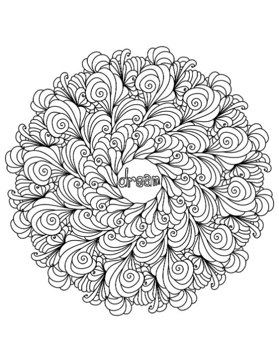 swirling paisley mandala with ‘dream’ text in the center