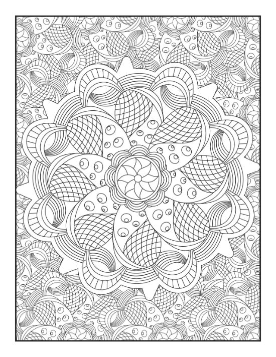 Intricate floral pattern featuring teardrop shapes and crosshatch textures across a detailed circular mandala.