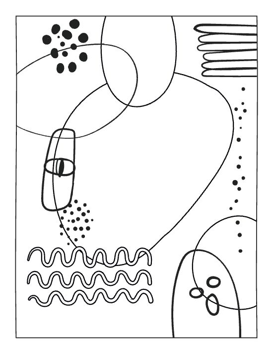 Abstract organic shapes and wavy lines create a minimalist composition for this boho style coloring page.