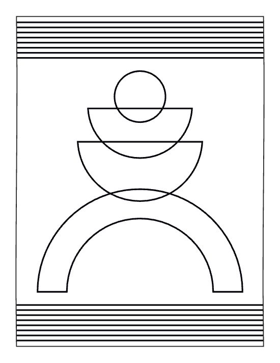 Stacked geometric shapes including circles and arches create a minimalist abstract composition in this bold and easy coloring page