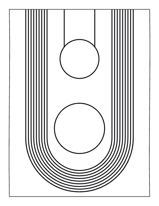 Minimalist arch with parallel lines and two circles in a geometric boho style bold and easy.