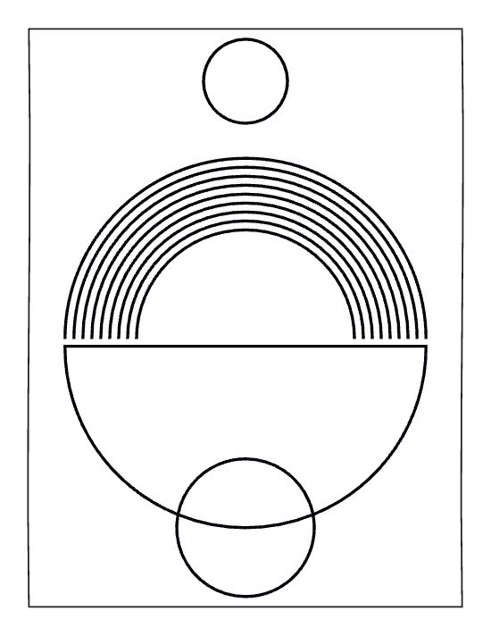 Geometric circles and rainbow arches create a minimalist symmetrical composition in this modern boho coloring page.