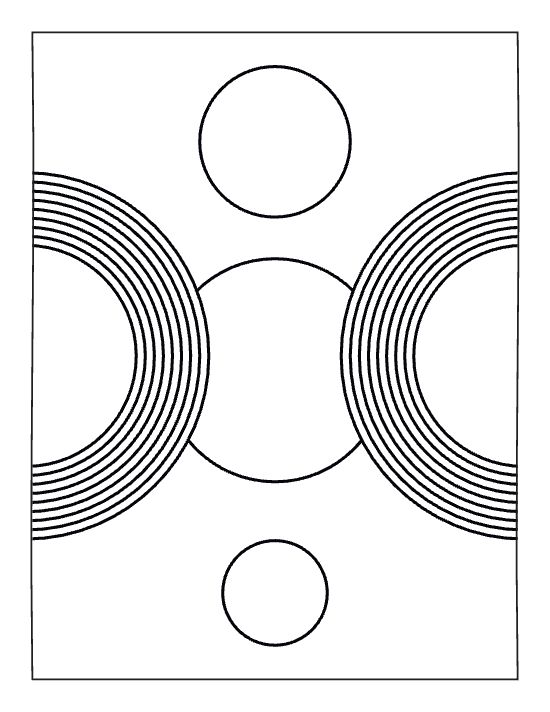 Geometric circles and arched rainbow lines create a balanced minimalist composition in this bold and easy coloring page.