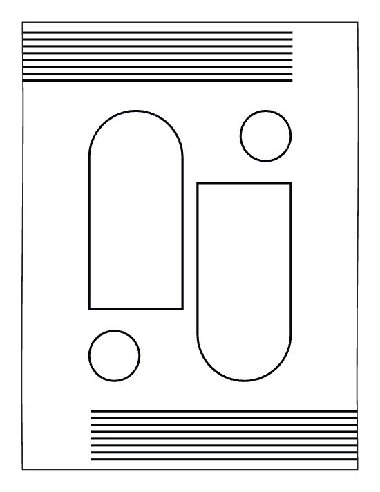 Geometric shapes including arches, circles, and horizontal lines create a minimalist abstract composition coloring page.