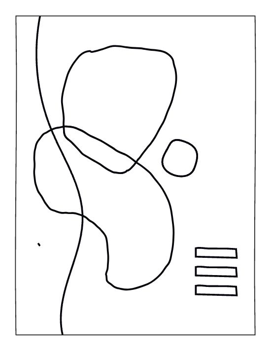 Abstract organic shapes and geometric rectangles overlap in a minimalist boho adult coloring page.