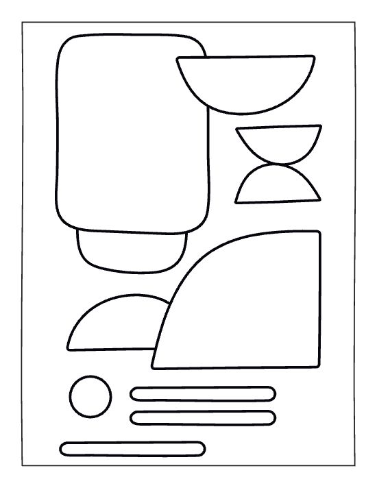 Abstract geometric shapes and rounded vessels create a minimalist composition in this bold and easy coloring page.