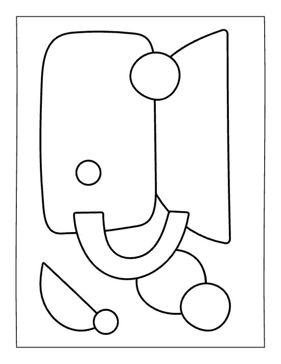 Abstract geometric shapes with thick black outlines and minimalist composition in a bold and easy coloring page.