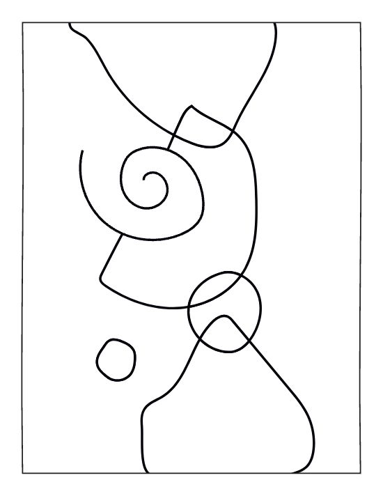 Abstract minimalist line art featuring a central spiral and organic geometric shapes in a bold and easy coloring page.