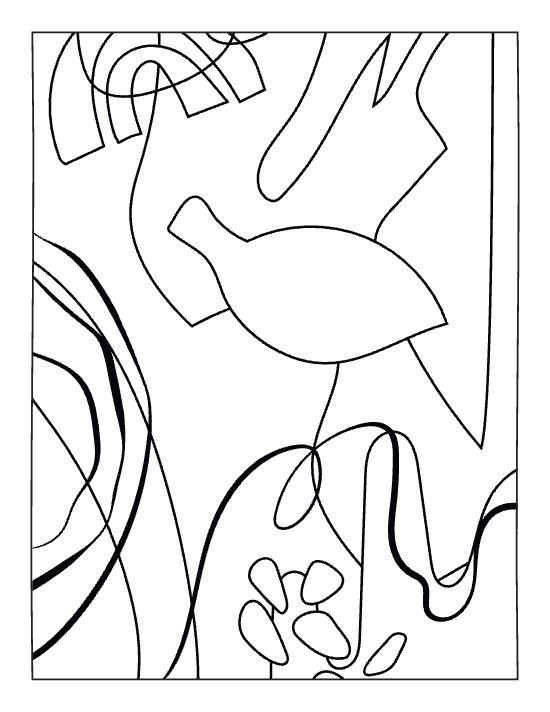 Abstract organic shapes and flowing lines create a minimalist botanical composition in this bold and easy coloring page.