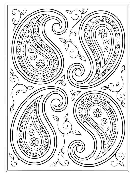 Four paisley teardrops with curled tips meeting at the center and beaded floret edges, mandala