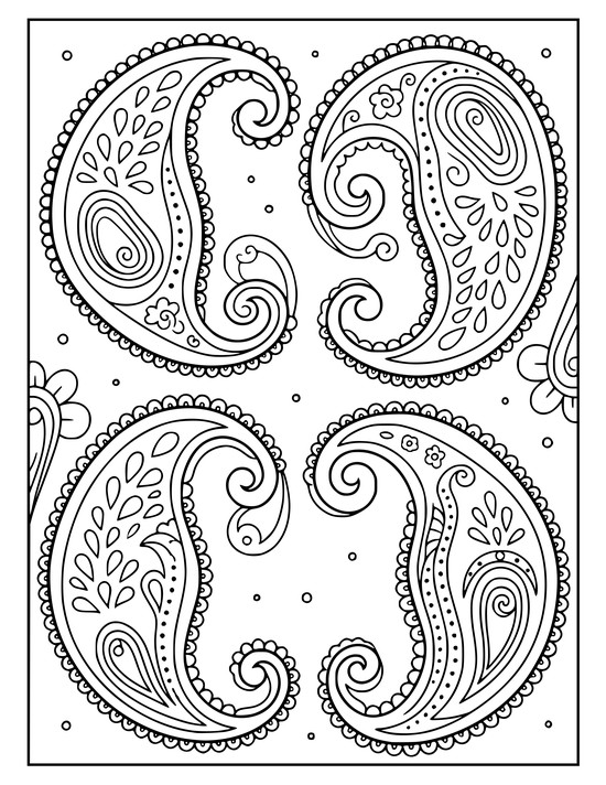 Paisley teardrops in mirrored symmetrical pairs with beaded edges and small teardrop clusters, mandala