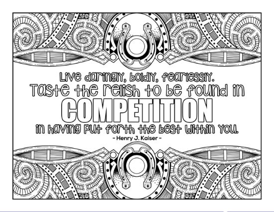 Motivational quote with Henry J Kaiser text and horseshoes surrounded by abstract patterns coloring page