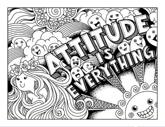 "Attitude Is Everything" quote with a cute girl doodle art coloring page.