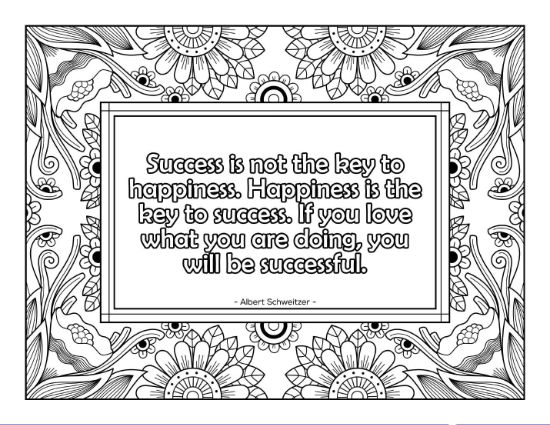 Motivational quote with floral border designs coloring page