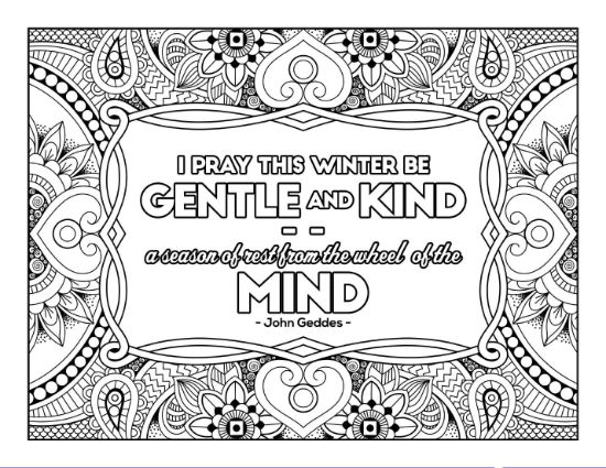 Quote surrounded by a complex floral and paisley frame coloring page.