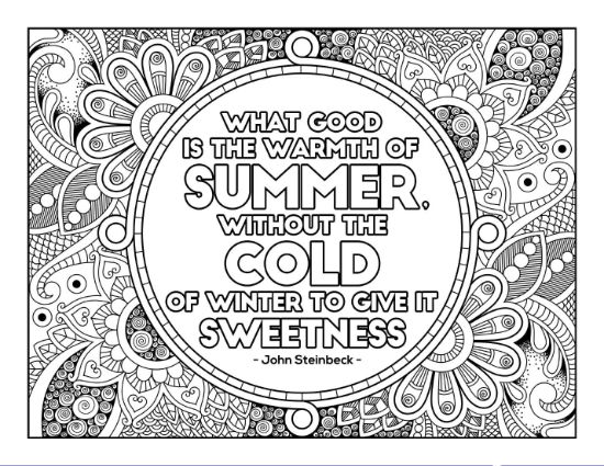 A John Steinbeck quote within an intricate floral mandala coloring page.