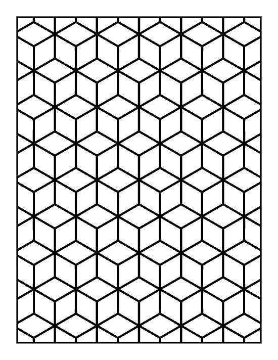 Tessellation of isometric cubes forming a three dimensional grid on a coloring sheet