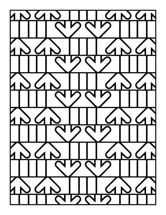 Rows of upward chevron arrows alternating with vertical bars on a coloring page