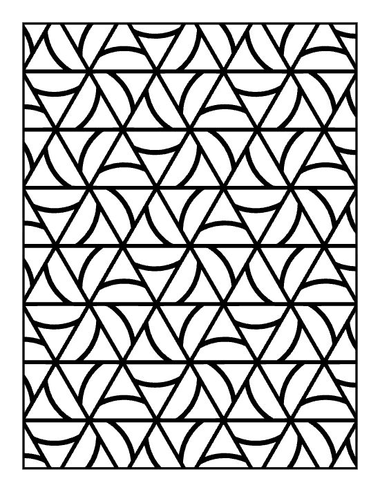 Triangle grid filled with curved swirl accents at every corner on a coloring sheet