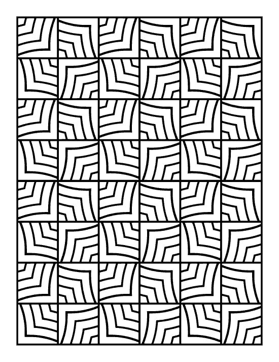 Grid of squares filled with curved zigzag chevrons on a coloring page