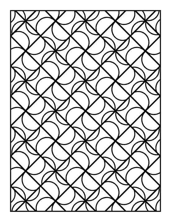 Diagonal grid of diamonds with quarter circle fans tucked in corners on a coloring page