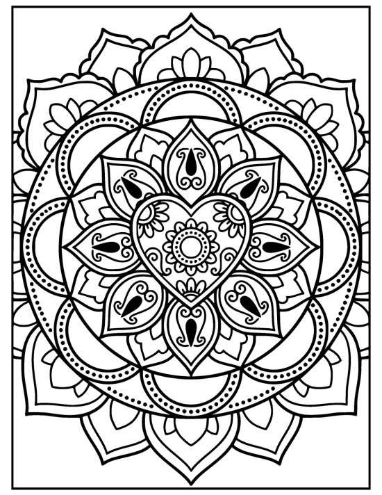 Lotus with a big open bloom and a pod center ringed by leaves and buds, mandala