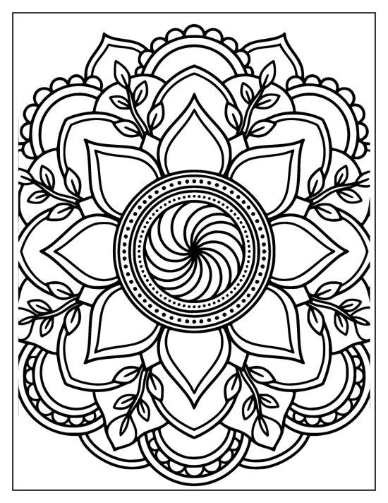 Lotus with a bold face of overlapping petals and a textured pod, mandala