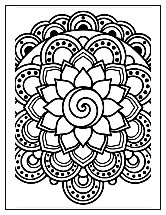 Lotus with wide fanning petals and a pod heart ringed by small buds, coloring sheet