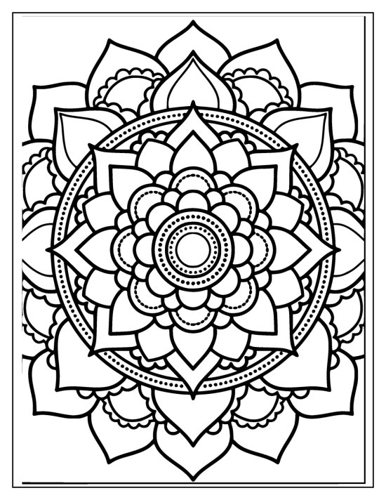 Lotus with a spiral seed center and petals in concentric rings, mandala