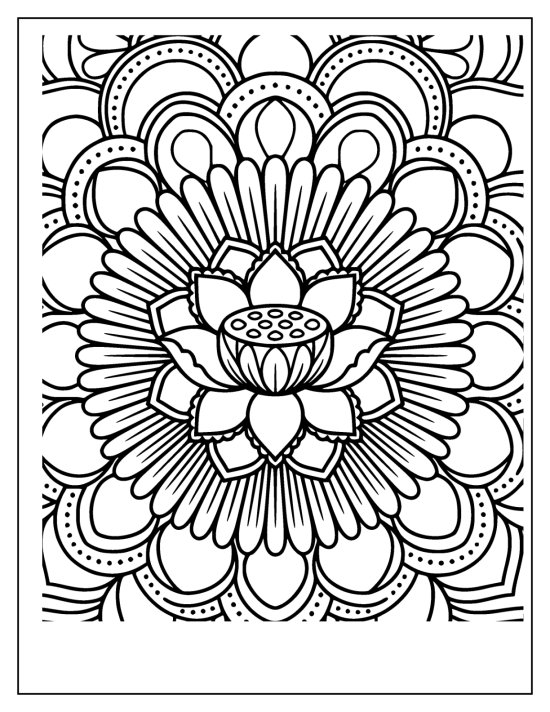 Lotus with pointed and rounded petals alternating around a dotted center, coloring page