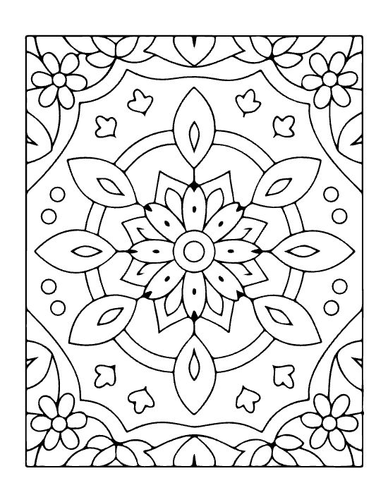 Floral mandala with thick outlines and symmetrical leaf patterns creates a simple and relaxing mandala.