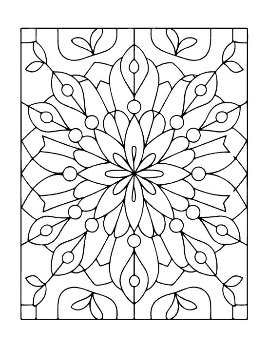 Floral mandala with thick outlines and symmetrical petal shapes in a bold and easy coloring page.