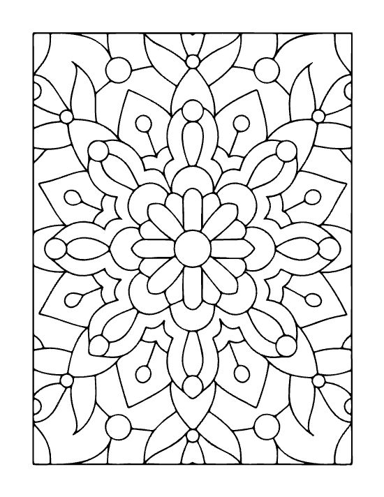 Floral mandala with thick outlines and symmetrical petal shapes in a bold and easy coloring page.