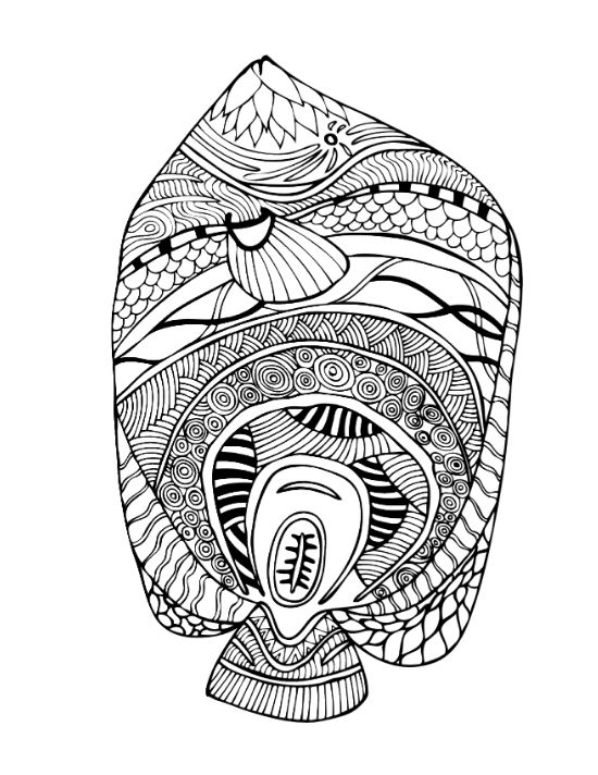 Tall fish with swirled patterns and a small head drawn bold and easy