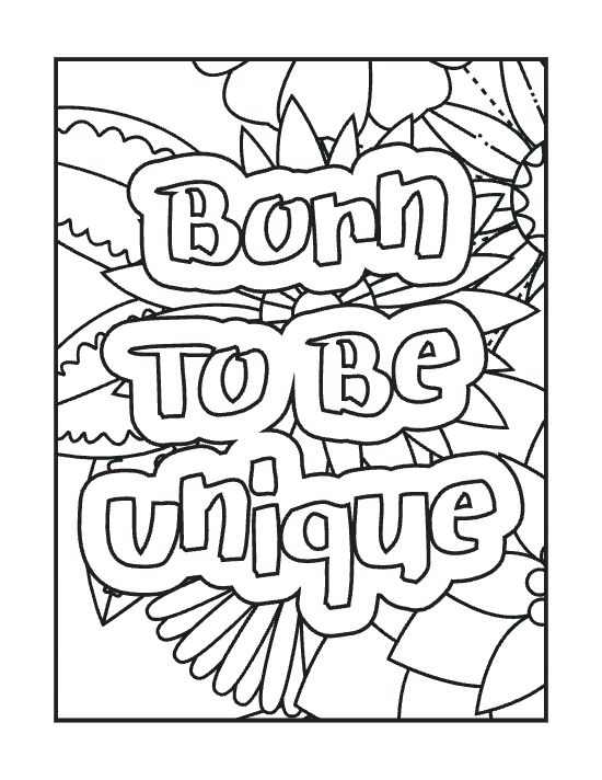 Positive quote text surrounded by large floral petals and leaves in a bold and easy coloring page.