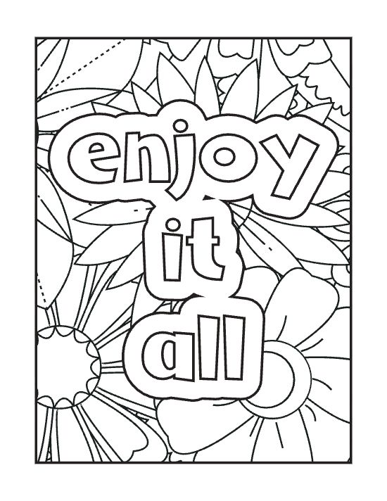 Positive affirmation text surrounded by large floral petals and leaves in a bold and easy coloring page.
