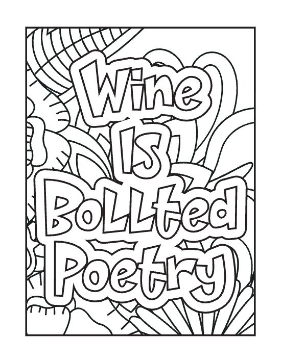 Bubble lettering surrounded by abstract floral patterns and swirling lines in a bold and easy coloring page.