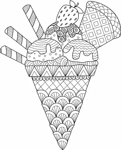 Intricate dessert mandala coloring page for adults