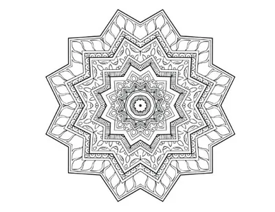 Intricate star-shaped mandala with detailed patterns inside a bold frame, mandala