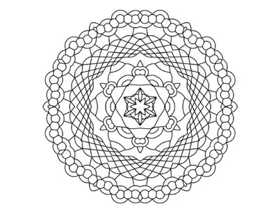 Intricate geometric mandala with a star-like center and scalloped outer border, mandala.