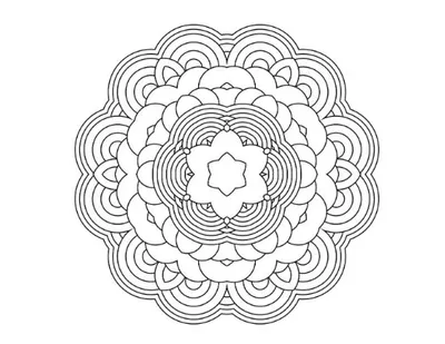 Bold concentric circles form a repeating floral pattern in this intricate mandala.