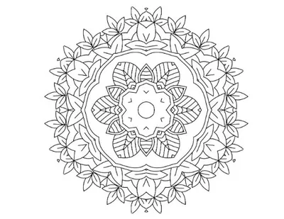 Intricate mandala with a central flower and alternating leaves. coloring page