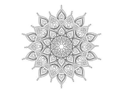 Intricate flowing mandala design with ornate teardrop sections, perfect for a coloring page.