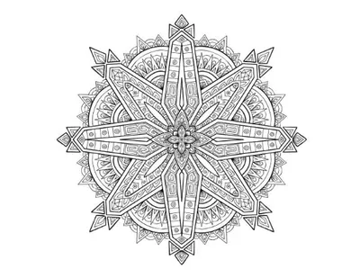 Intricate compass rose design with geometric patterns as a radial mandala.