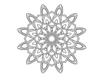 A symmetrical floral mandala with layered petals radiating from a central circle, mandala.
