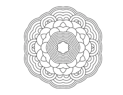 An intricate symmetrical mandala of concentric wavy and petal-like shapes, bold and easy