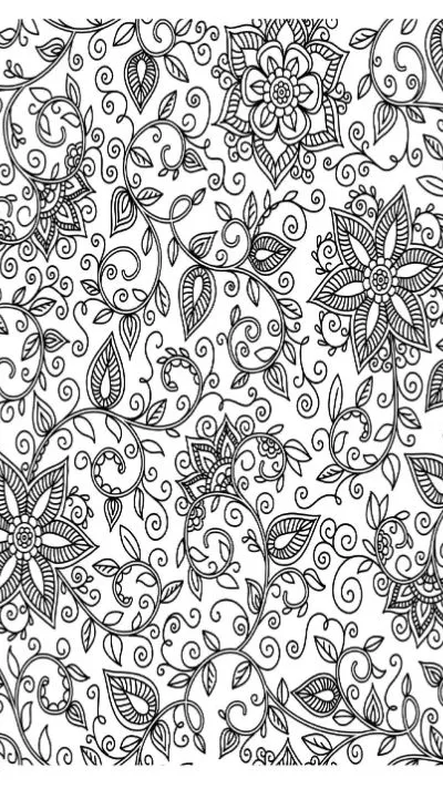 Intricate floral vines and paisley petals form a beautiful patterned coloring page.