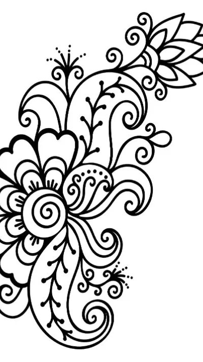 Elegant floral mehndi henna design coloring page.