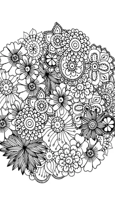 Floral mandala coloring page with intricate patterns, perfect for adults.
