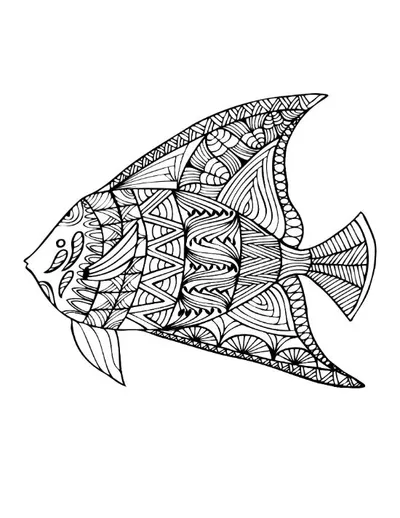 A detailed angel fish with intricate patterns fills the entire coloring page.